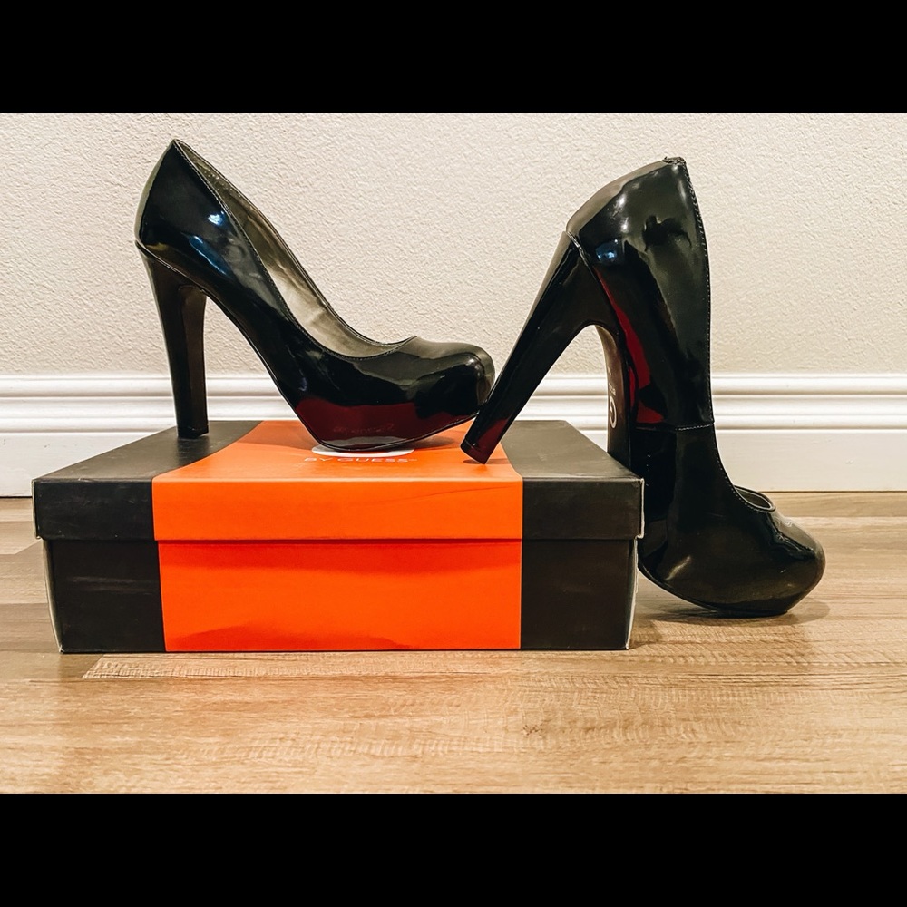 G by Guess - Black Patent Leather Platform High Heels (Style: GGVOXXI)